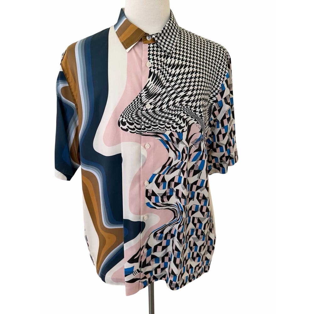 Ted Baker Agathes Men Printed Multicolor Short Sleeve Button Front Shirt Size 7